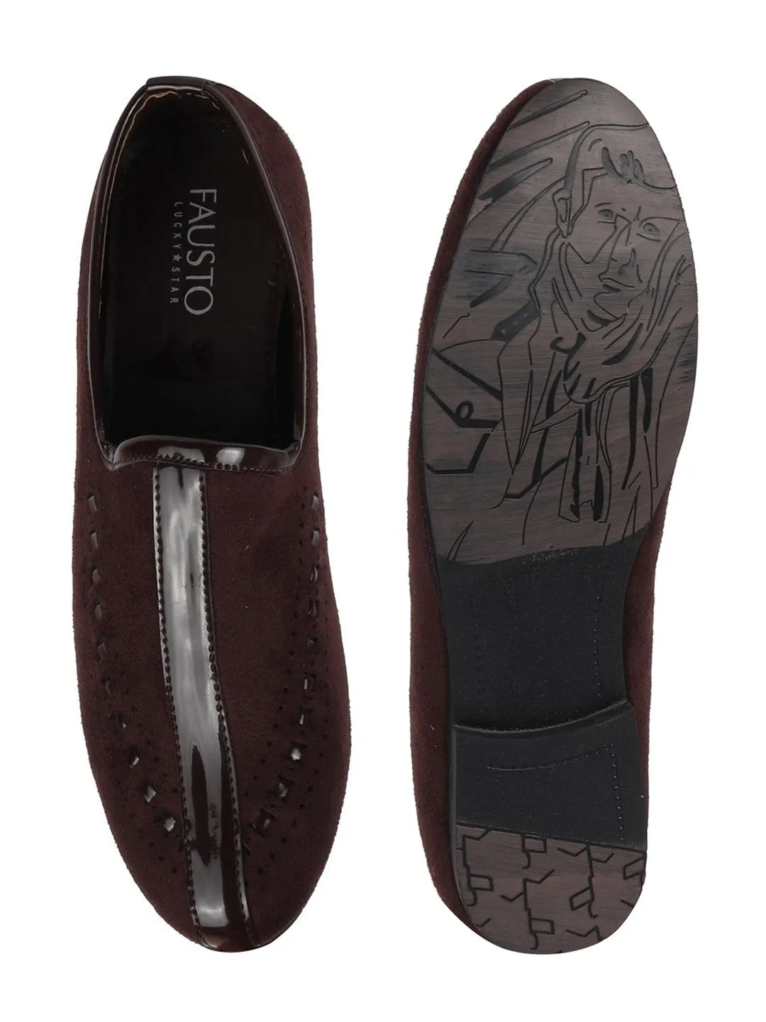 Men Ethnic Brown Designer Party Wear Velvet Loafers