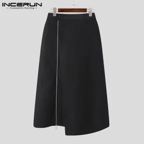 Men Skirts Pants Button Zipper Streetwear 2022 Loose Solid Fashion Casual Men Bottoms Personality Irregular Skirts S-5XL INCERUN