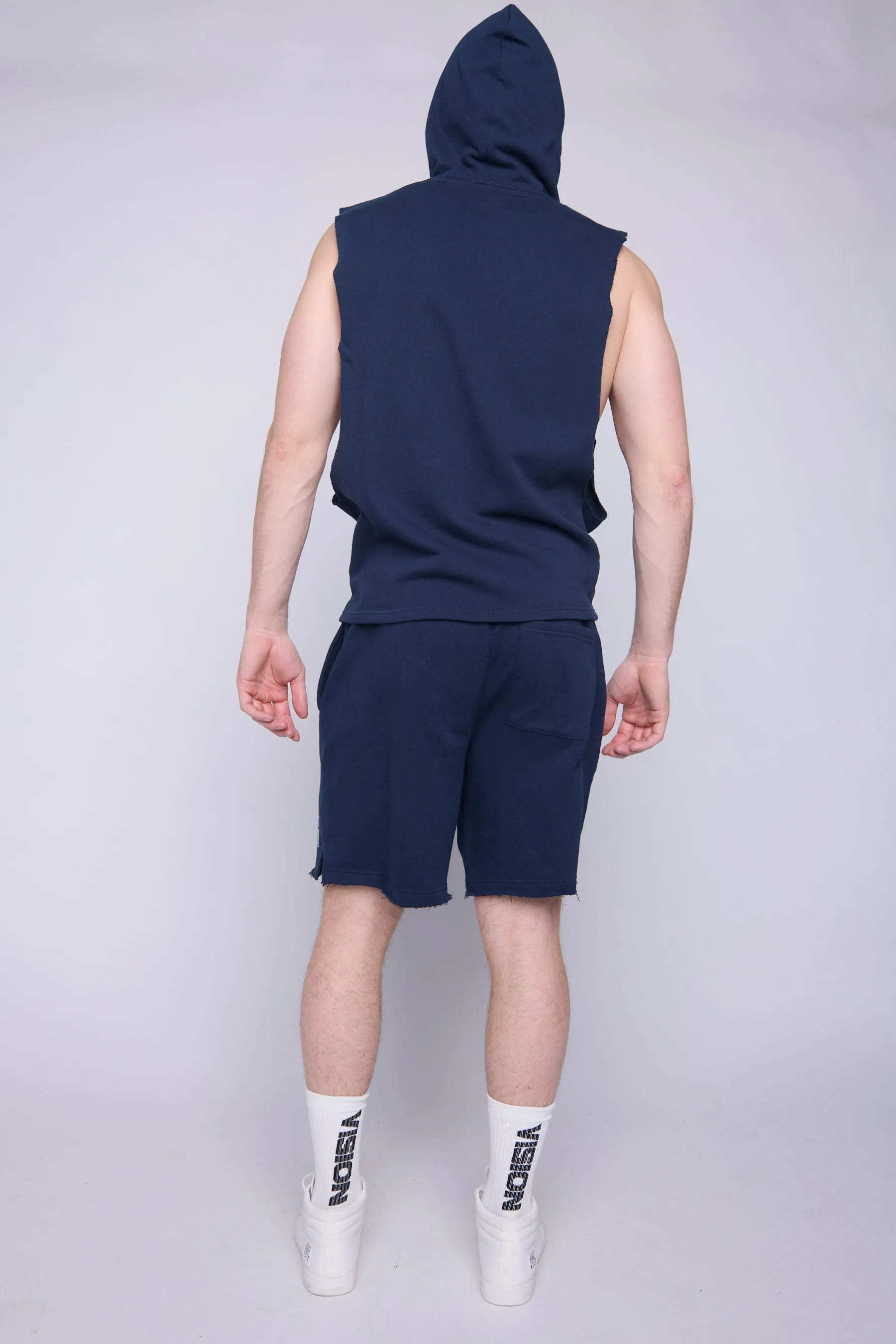 Raw Edge Printed Box Shorts - Navy