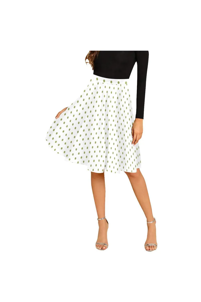 Pepper Green Polka-dot Melete Pleated Midi Skirt