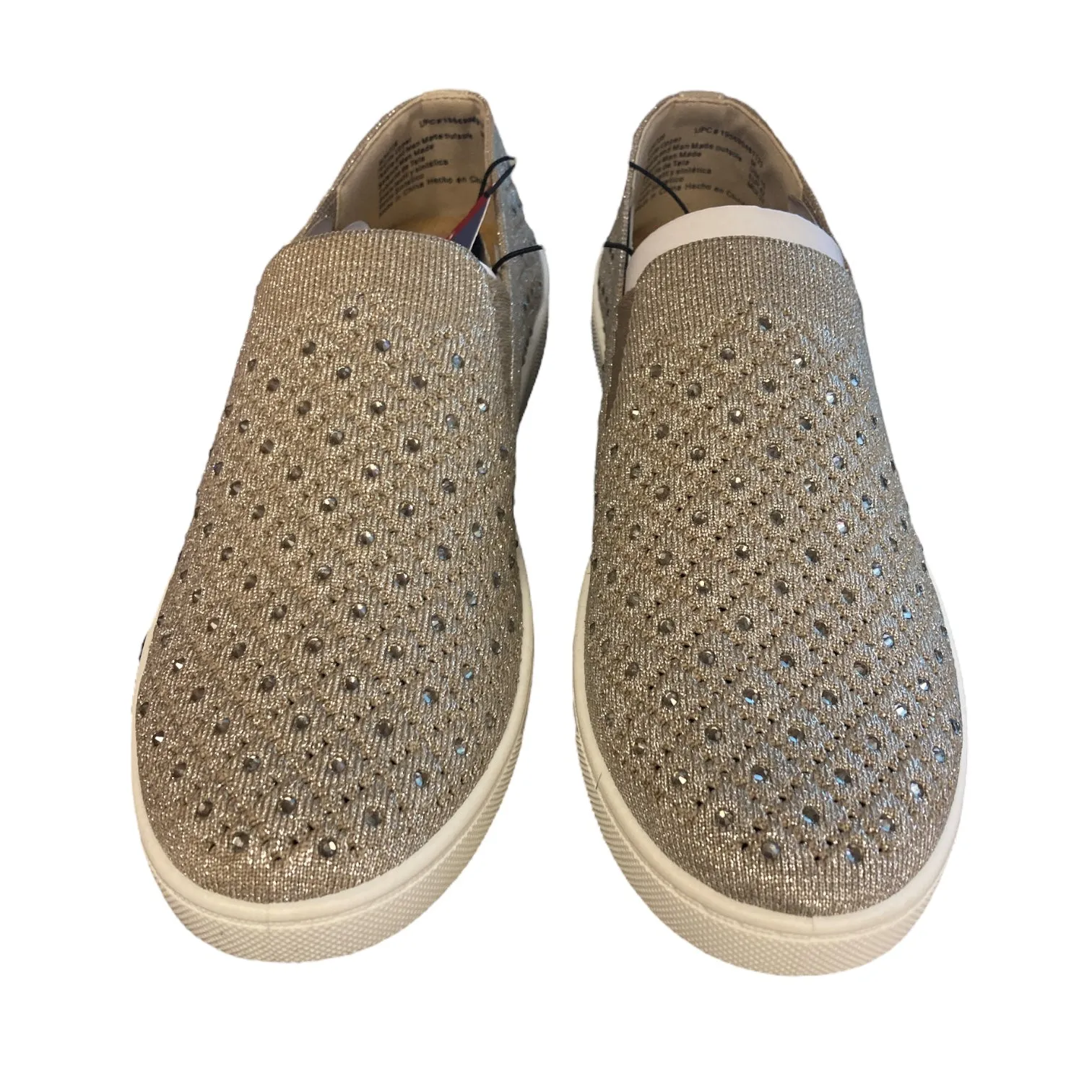 *No Box* White Mountain Ladies Slip Resistant Knit Stretch Bling Sneaker (Taupe Metallic, 10)