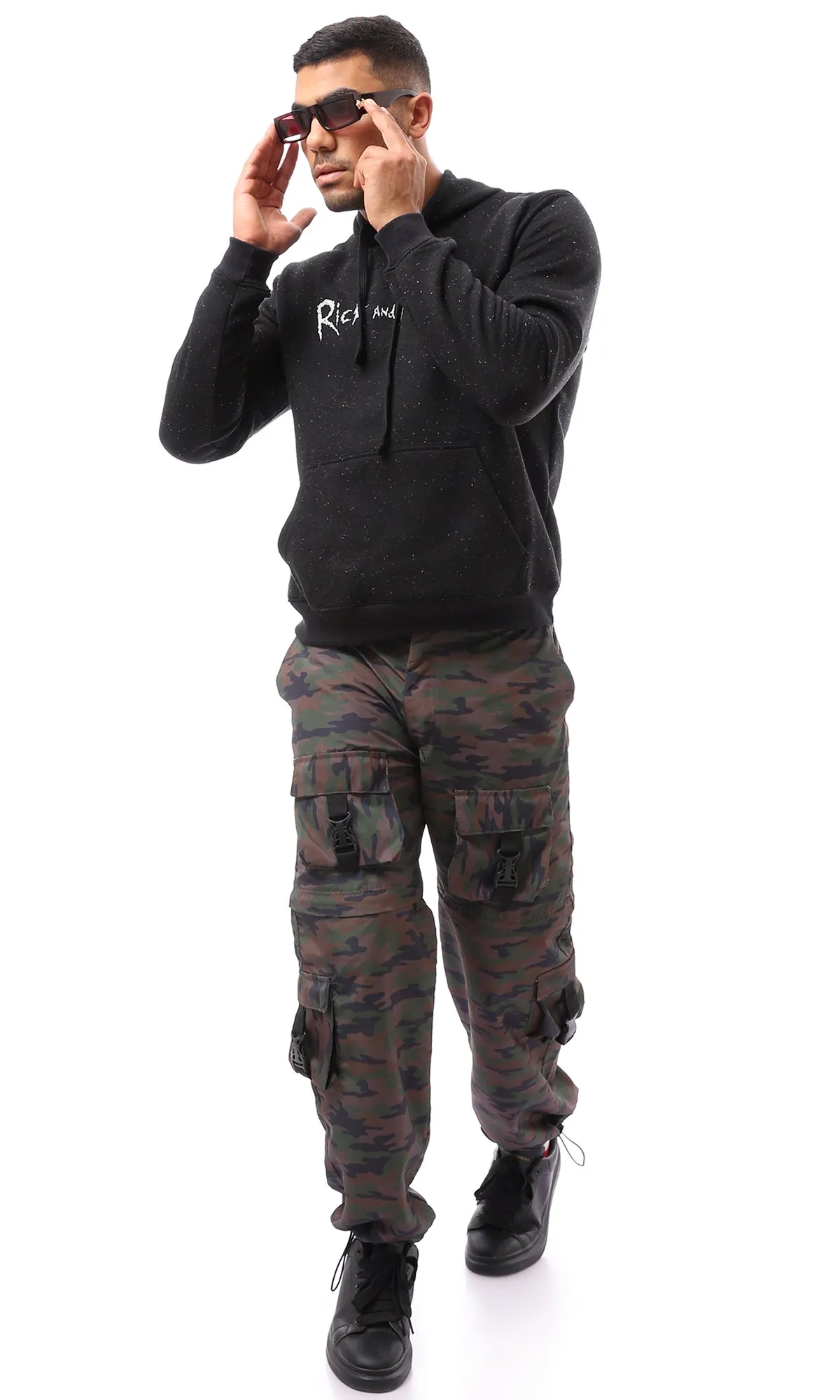 O174620 Multicolour Camouflage Cargo Pants With Belt Loops