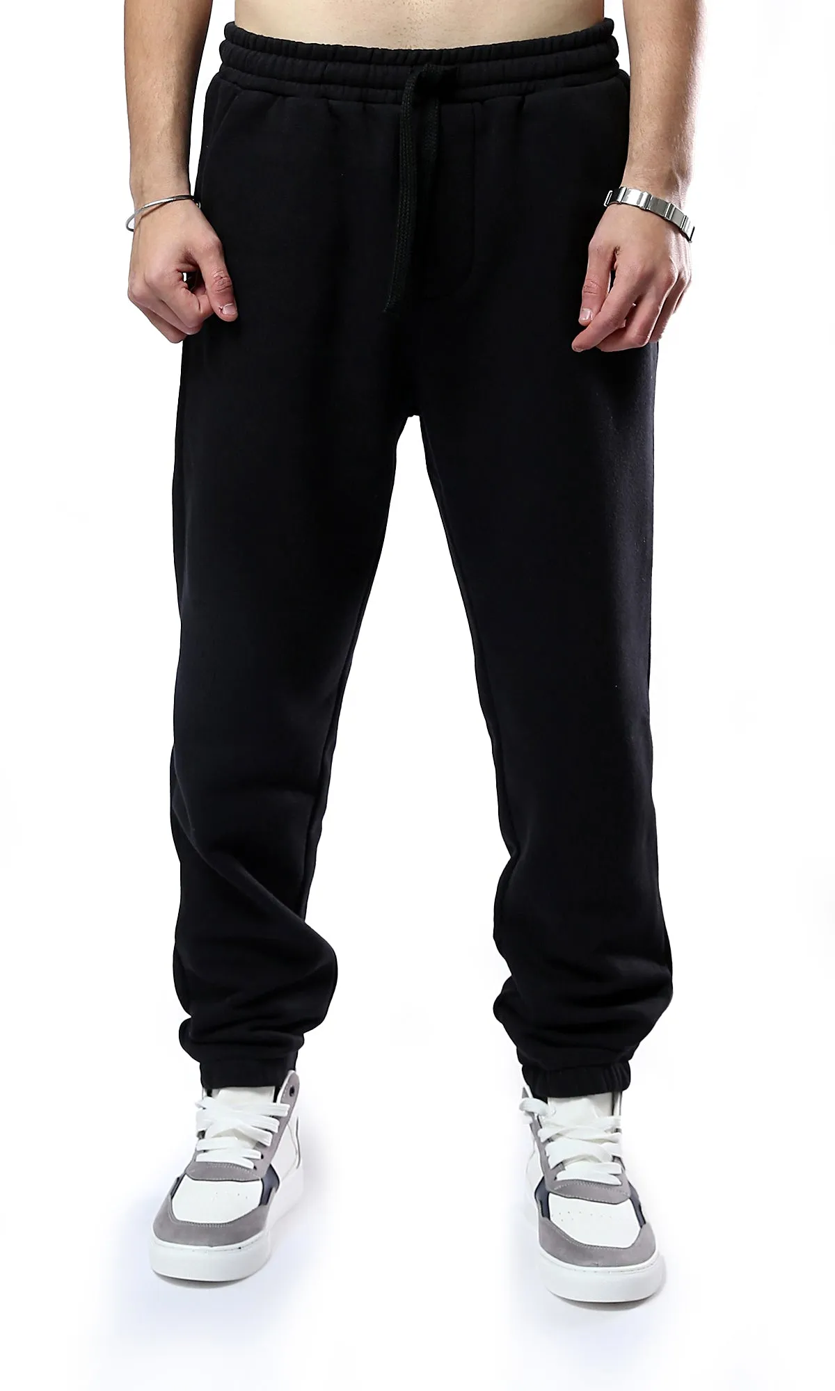 O178899 Solid Slip On Black Jogger With Comfy Hem