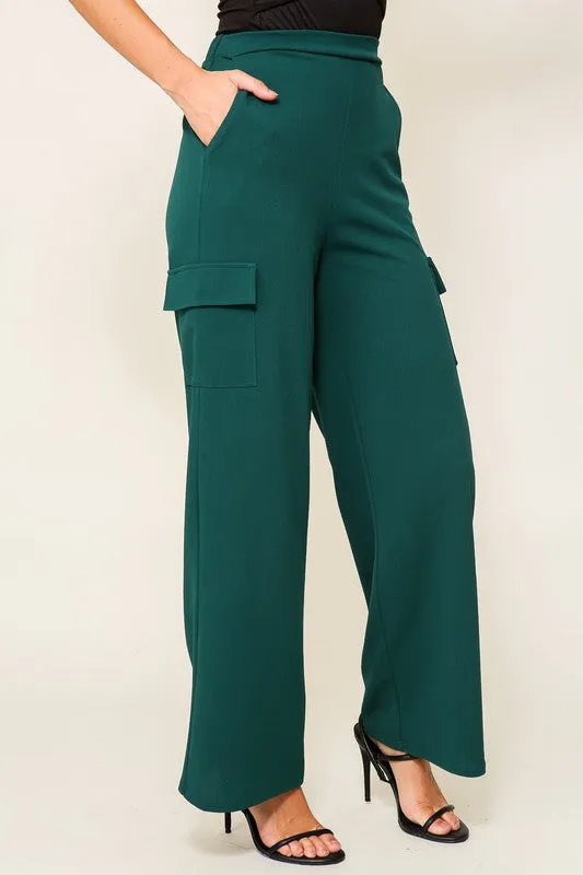 Elastic High Waisted Dressy Cargo Pants