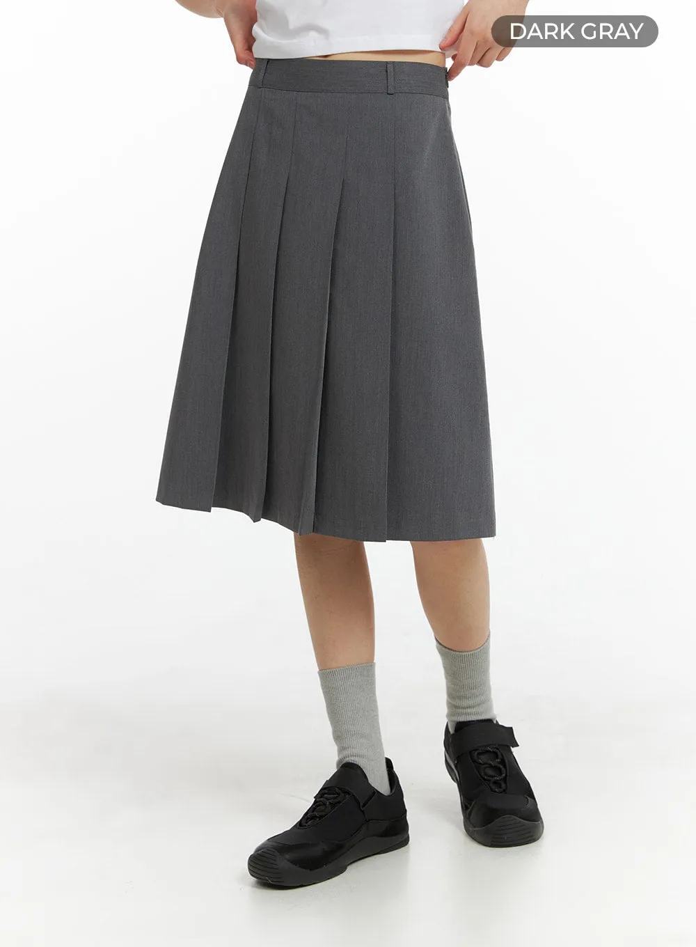 Solid Pleated Midi Skirt CM413