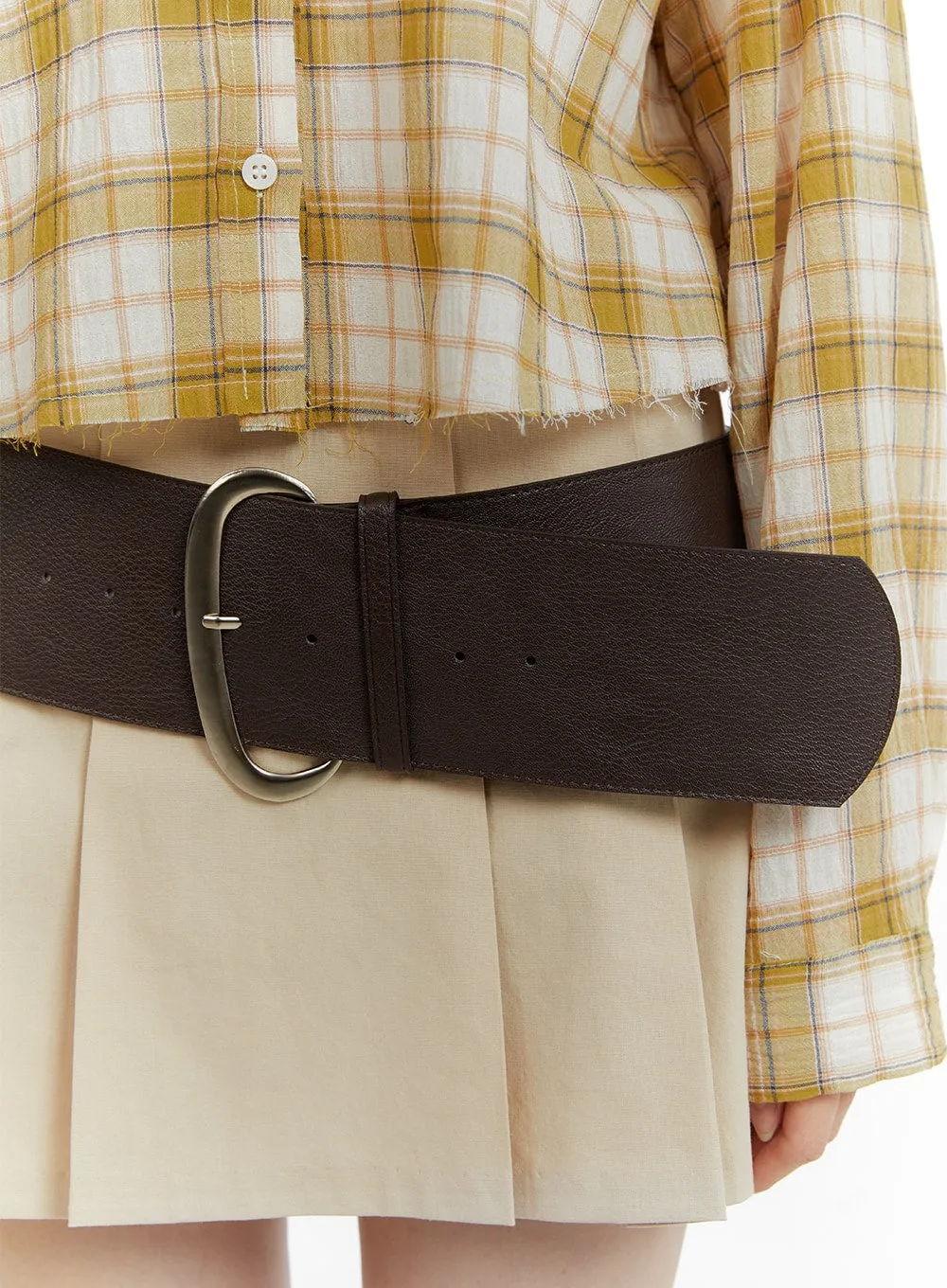 Faux Leather Wide Buckle Belt CA401