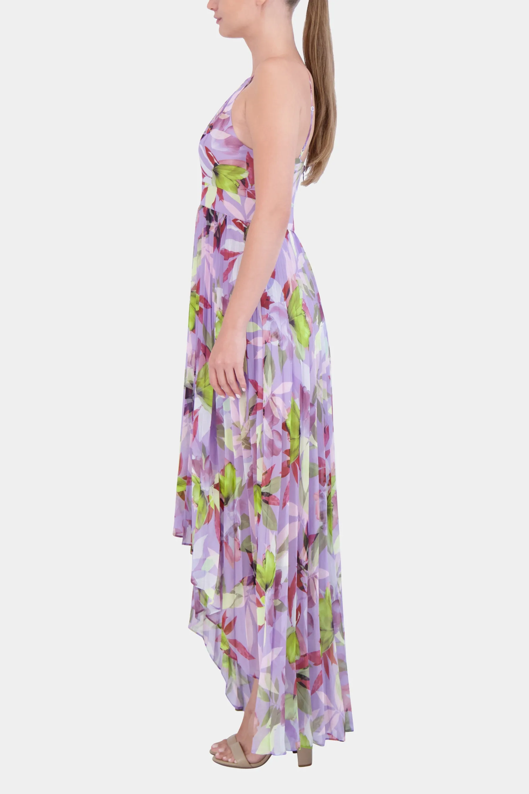 Pleated High-Low Maxi Dress