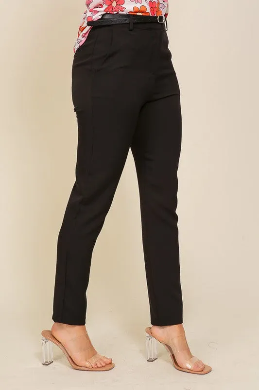 High Waist Straight Leg Slacks With Belt