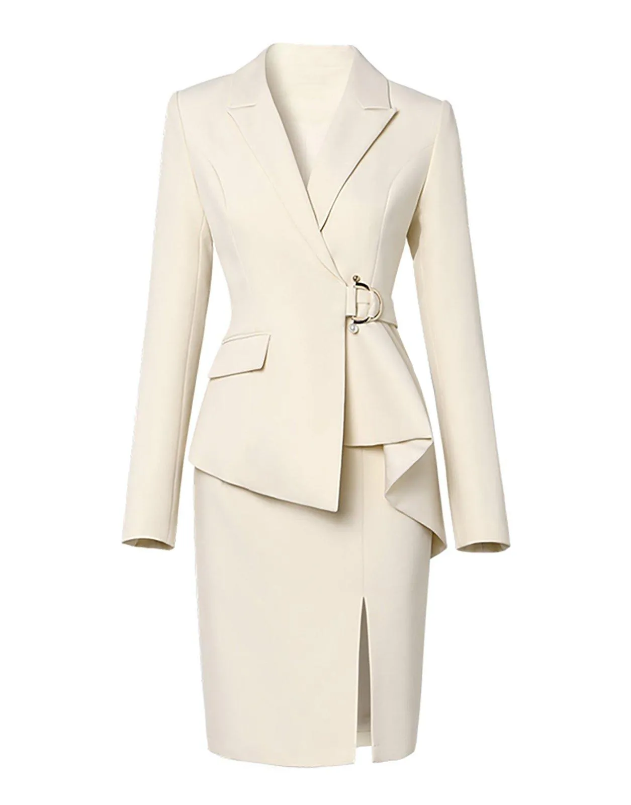 Women Beige Blazer Suit and Skirt Set