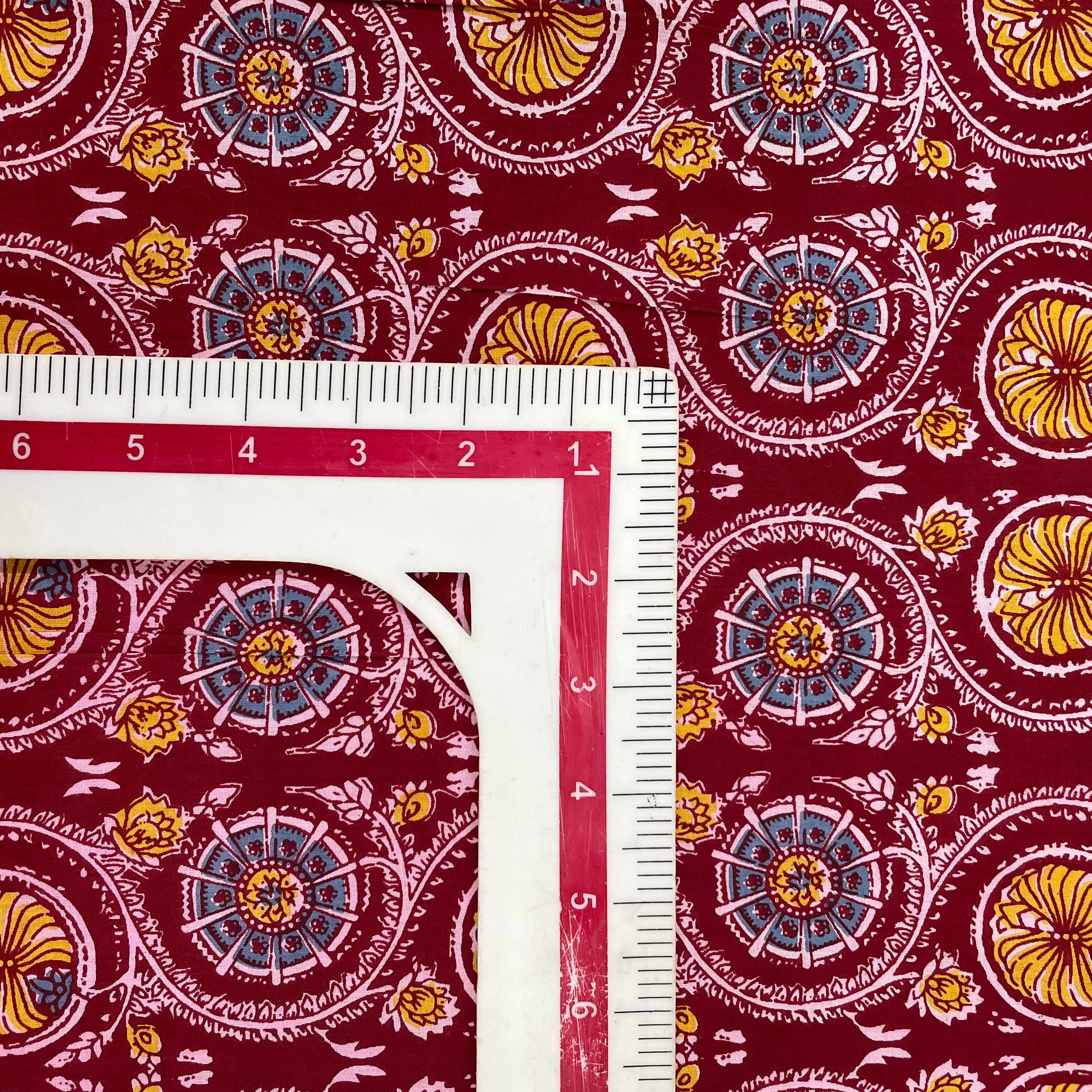 Red Maroon Blue Ajrakh Print Cotton Fabric