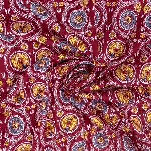 Red Maroon Blue Ajrakh Print Cotton Fabric