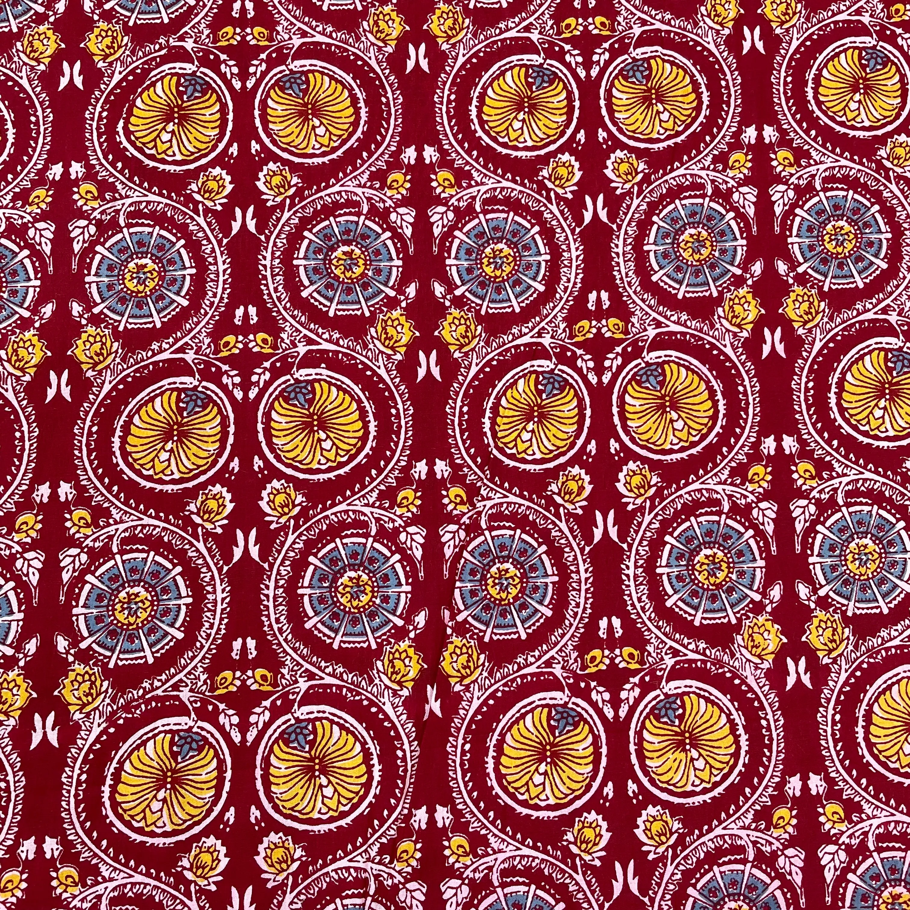 Red Maroon Blue Ajrakh Print Cotton Fabric