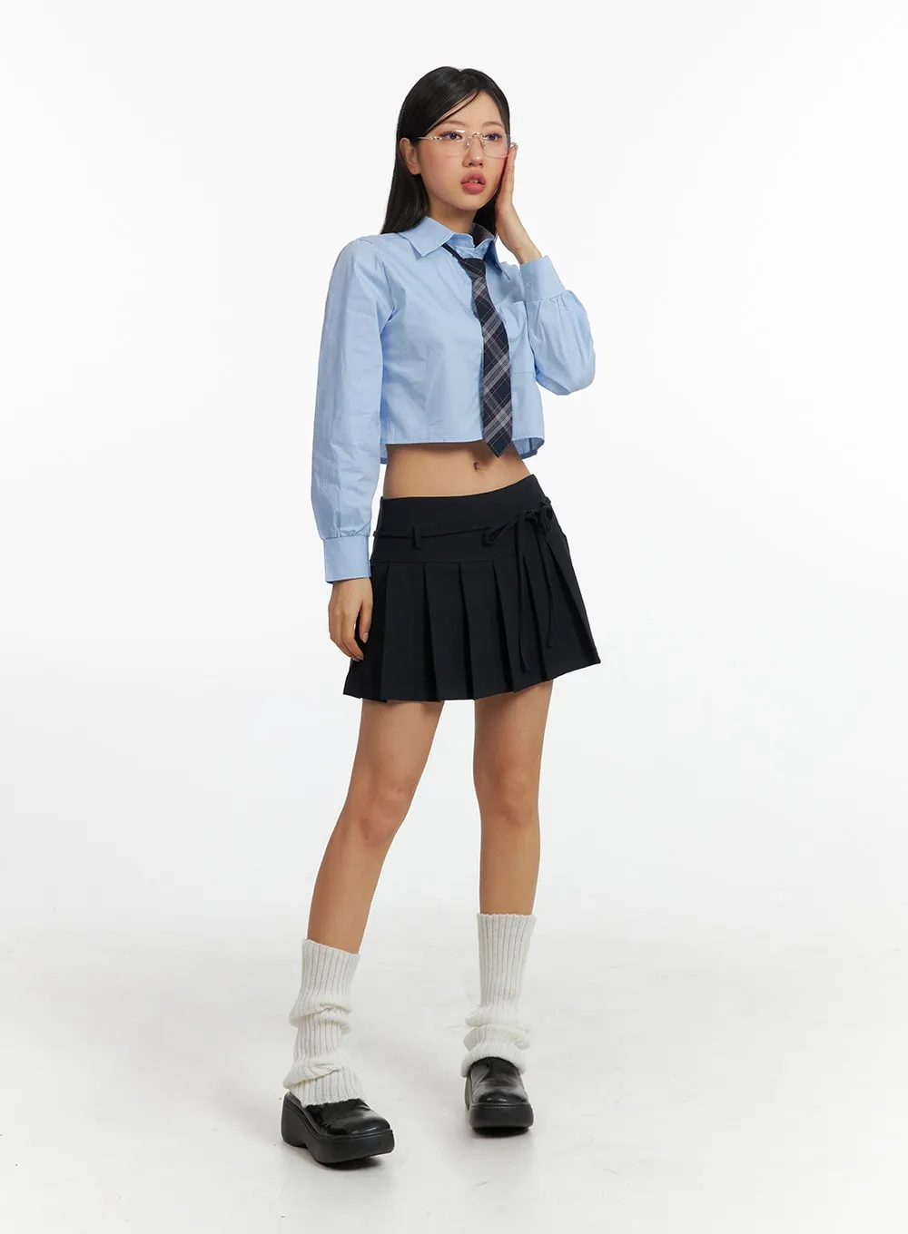 Mid Waist Bowknot Pleated Mini Skirt CF407