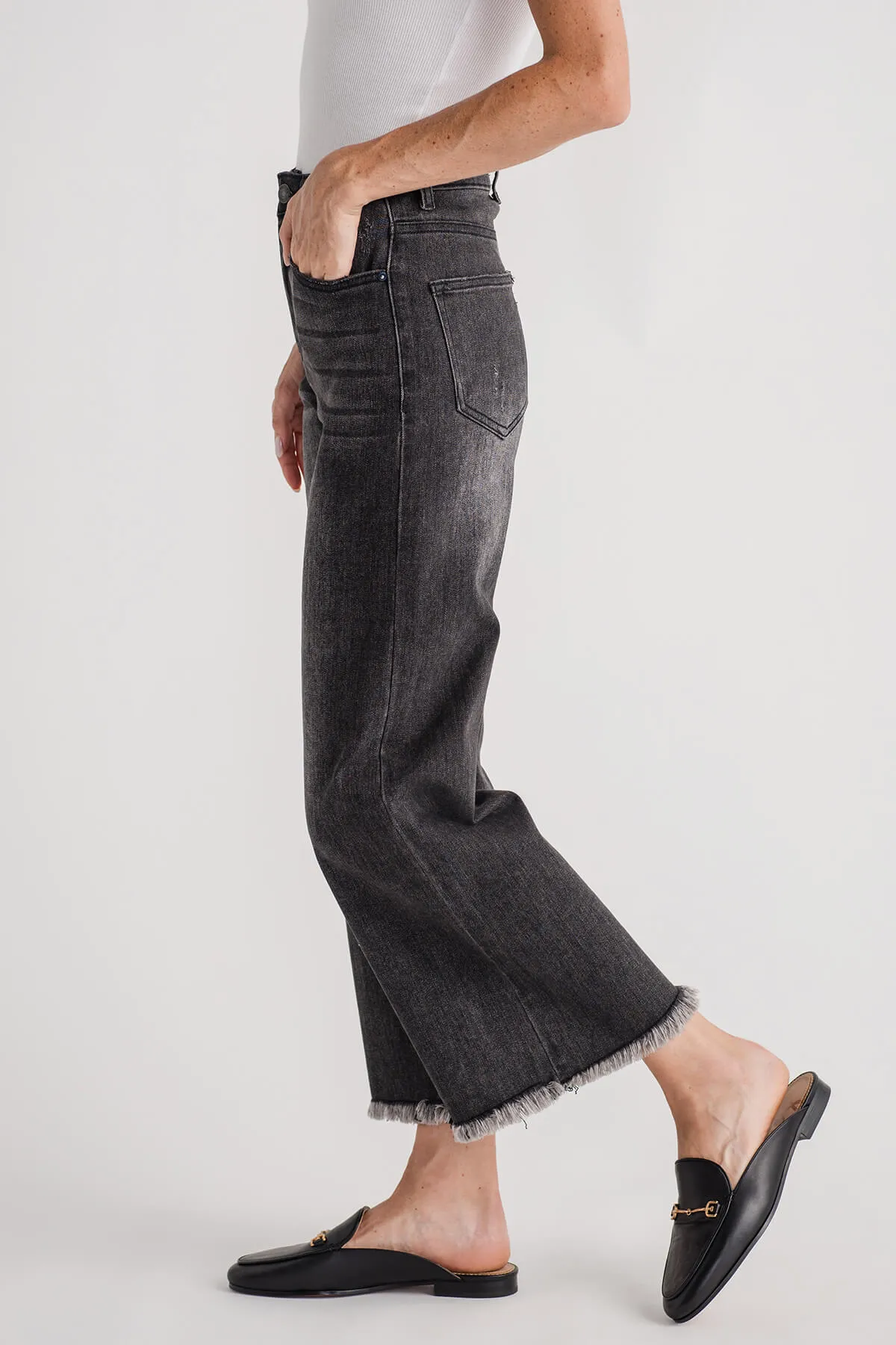 Risen Crop Washed Black Jeans