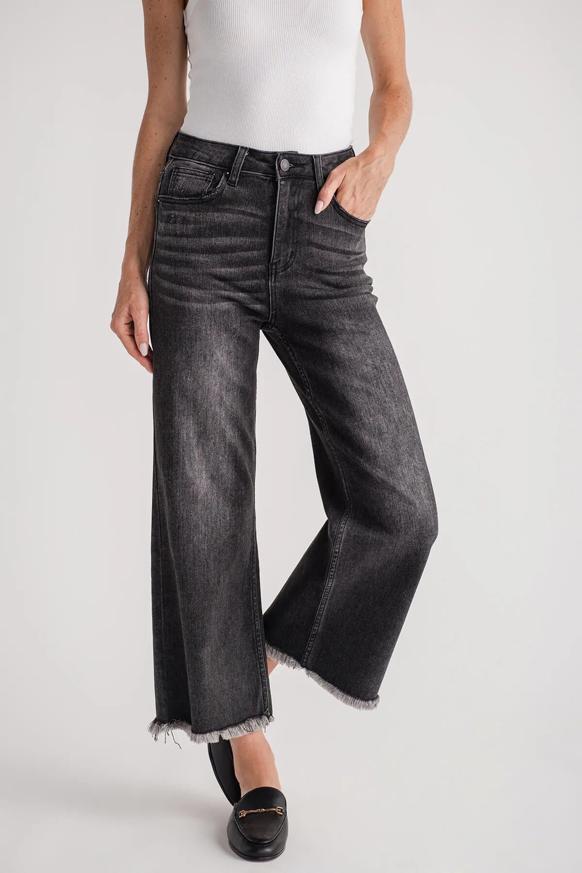 Risen Crop Washed Black Jeans