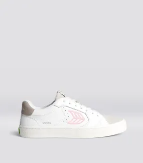 SALVAS White Premium Leather Vintage White Suede Rose Logo Sneaker Women