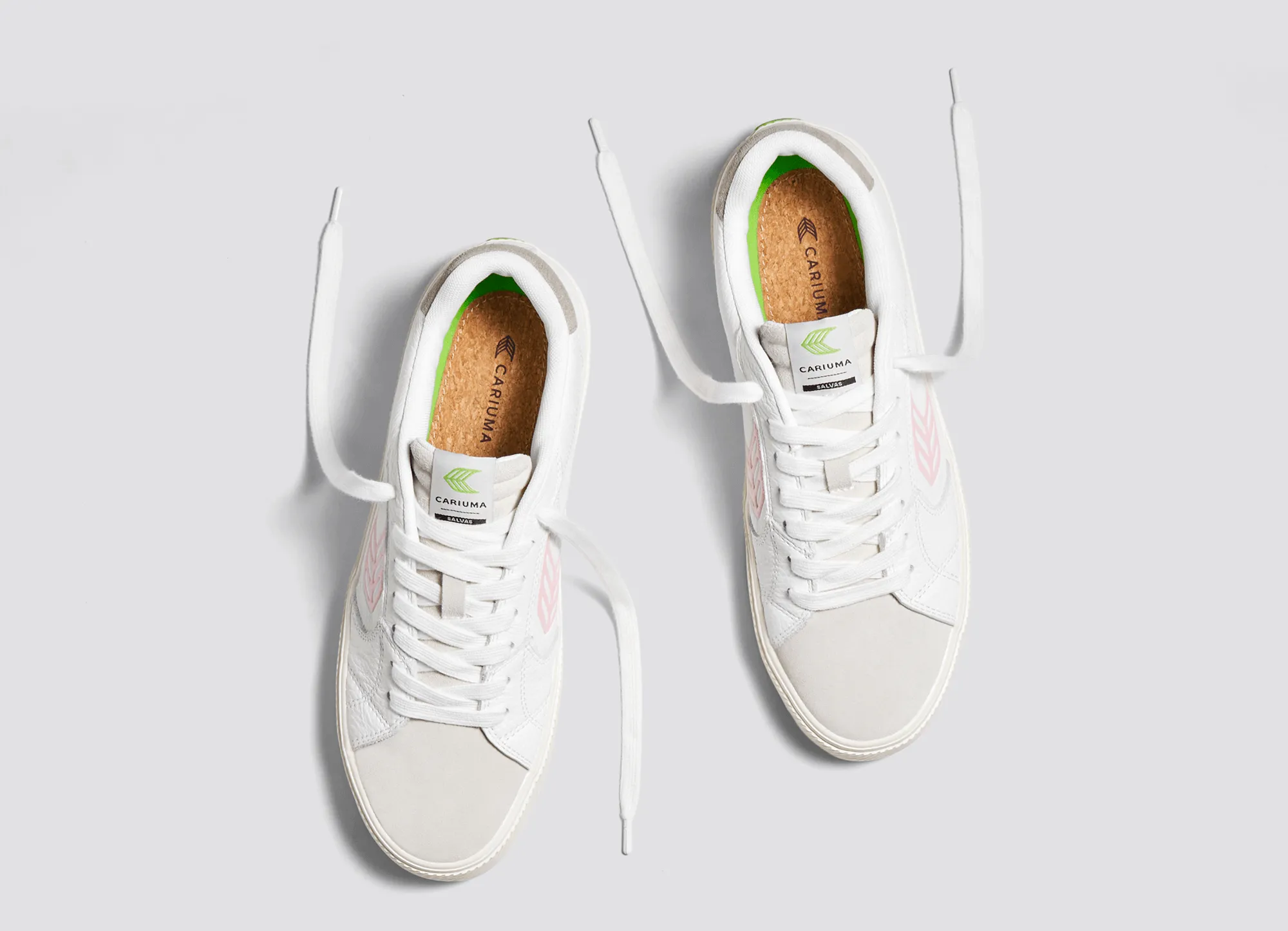 SALVAS White Premium Leather Vintage White Suede Rose Logo Sneaker Women