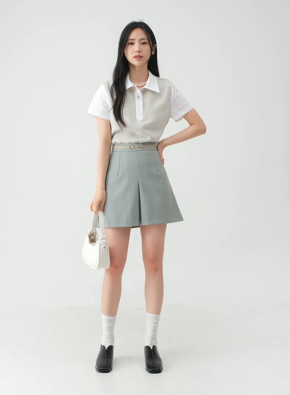 Pleated Belted Mini Skirt OY31