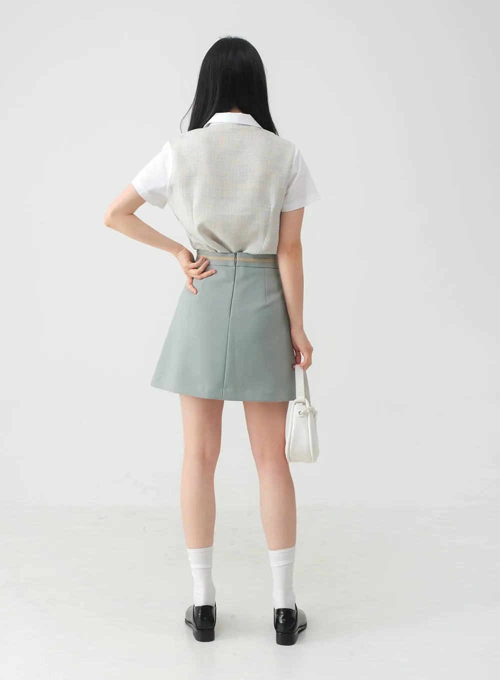 Pleated Belted Mini Skirt OY31