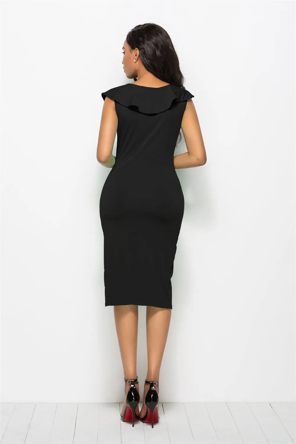 Ruched Ruffled Cap Sleeve Dress