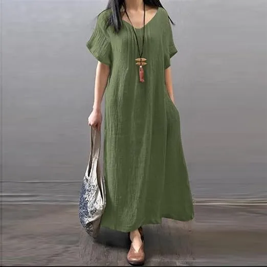 Women Oversized Baggy Flowy Cotton Linen Maxi Dresses L B-102399