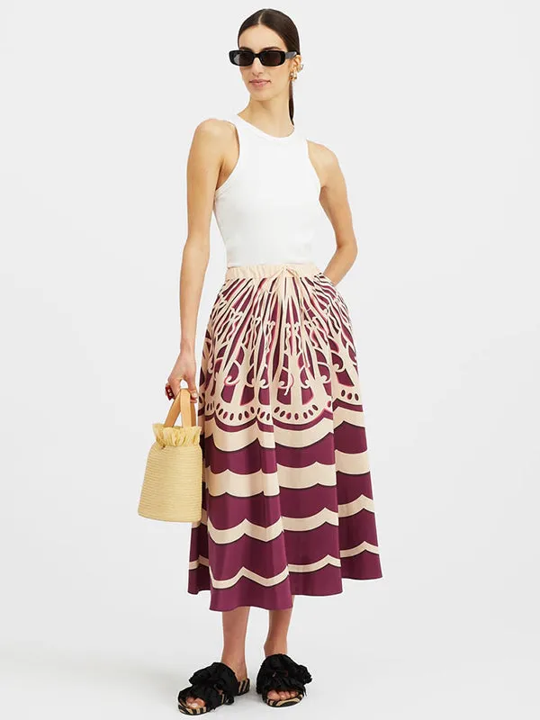 Drawstring Skirt in Fans Placee Purple