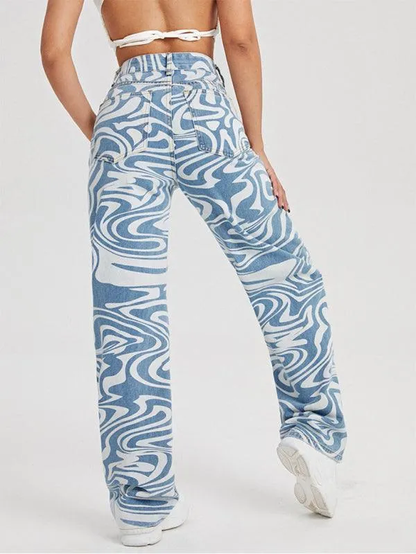 Women Mid-Rise Jeans - Swirl Abstract Jeans