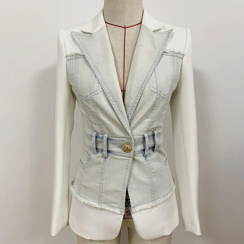 Stylish Patchwork Denim Blazer Women - Casual - Patchwork