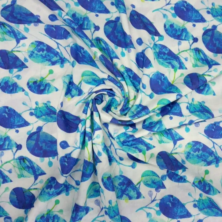 White Blue Digital Print Modal Fabric