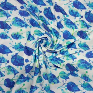 White Blue Digital Print Modal Fabric