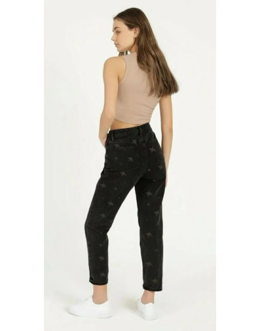 Stars Printed Mom Jeans in Black