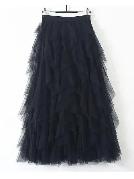 Asymmetrical Layered Swing Tulle Maxi Skirt for Women