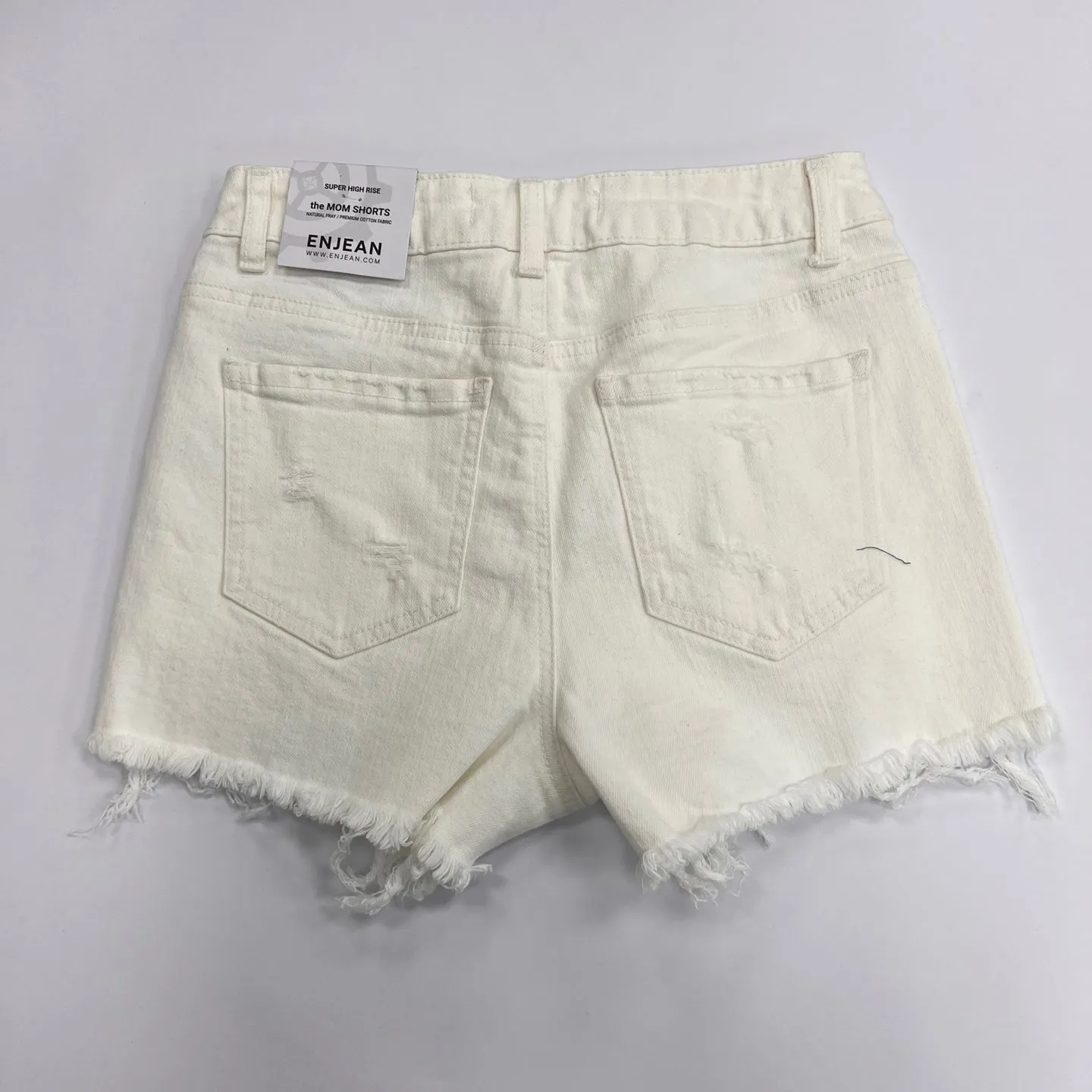 Super High Rise Destructed Mom Shorts - White