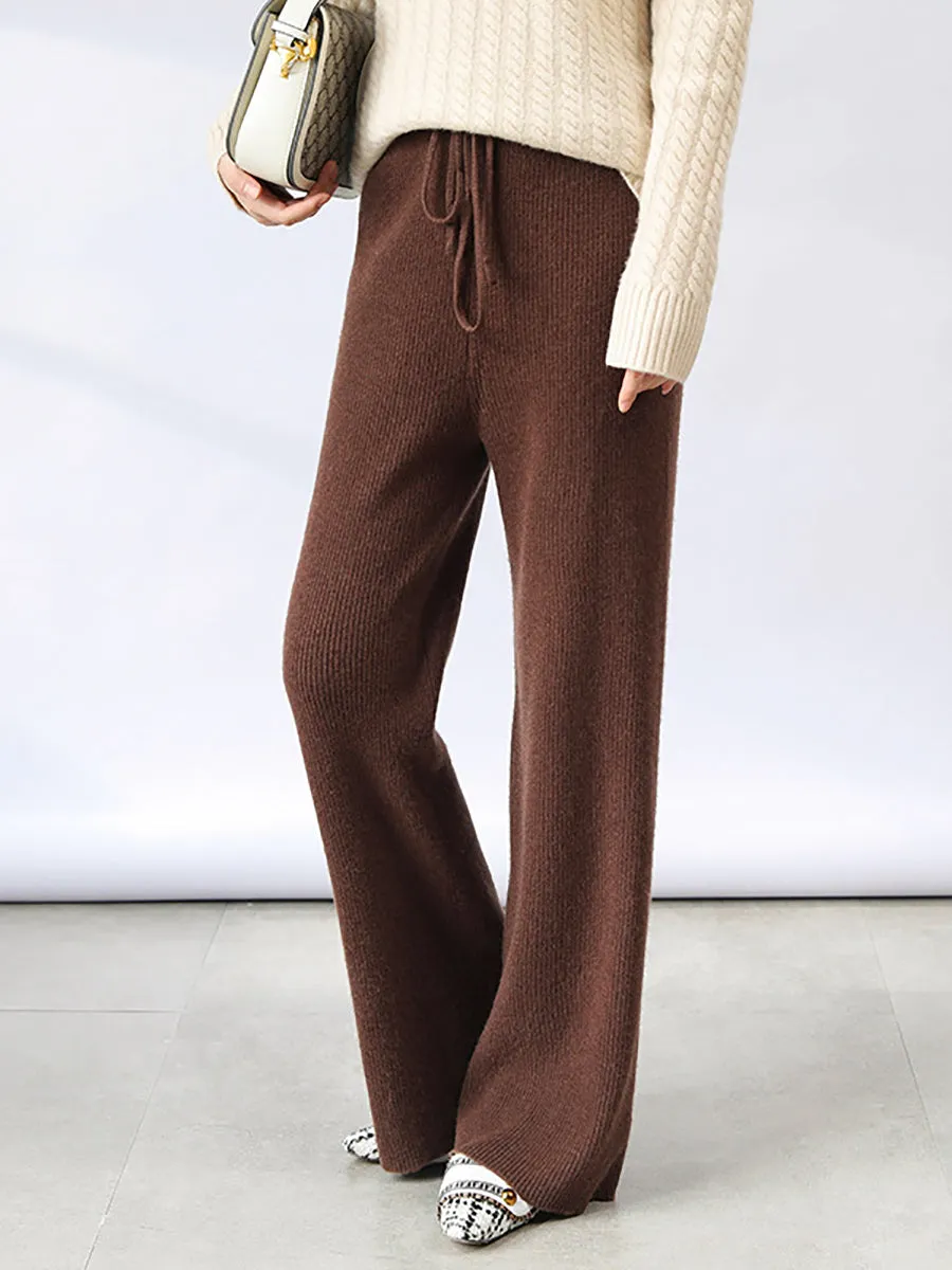 Women Winter Solid Knitted Wide-leg Pants