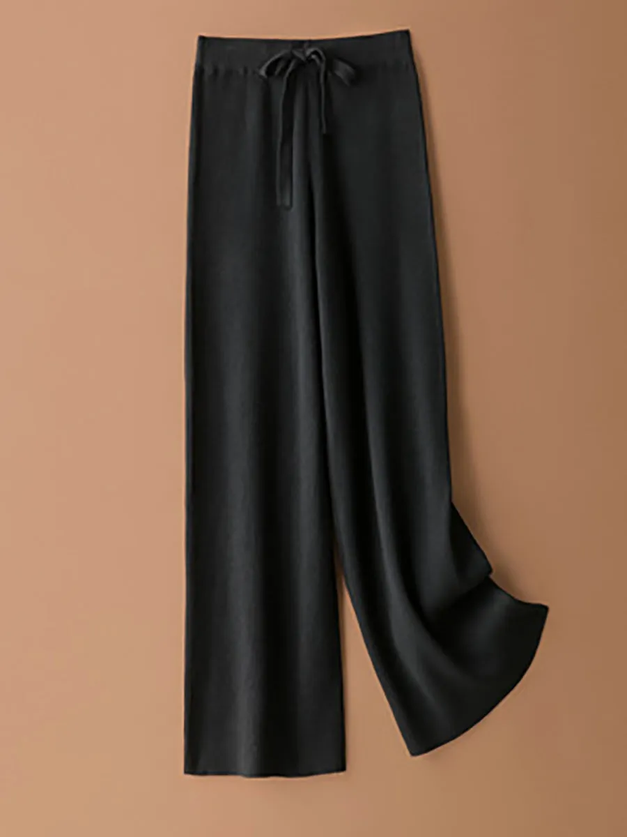 Women Winter Solid Knitted Wide-leg Pants