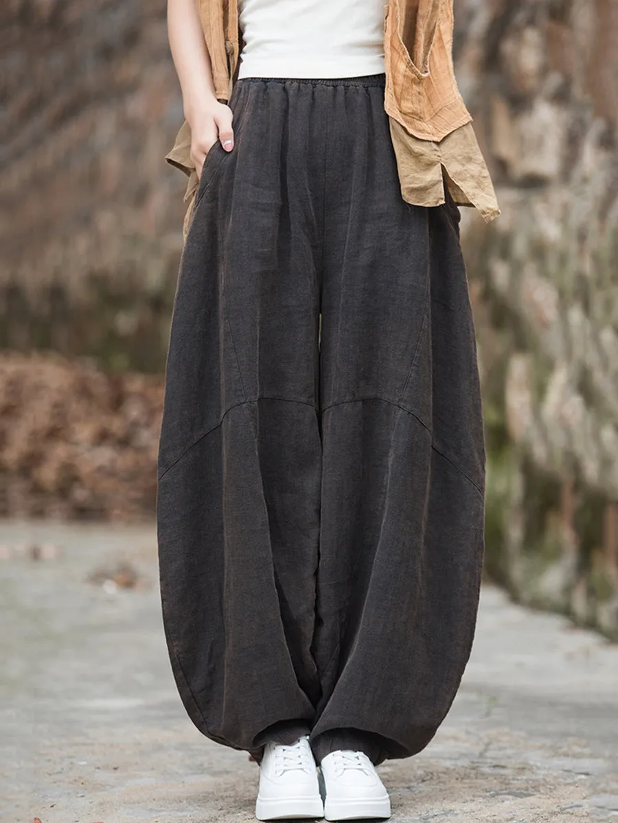 Women Winter Ramie Fleece-lined Loose Harem Pants