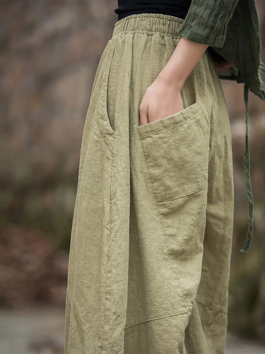 Women Winter Ramie Fleece-lined Loose Harem Pants