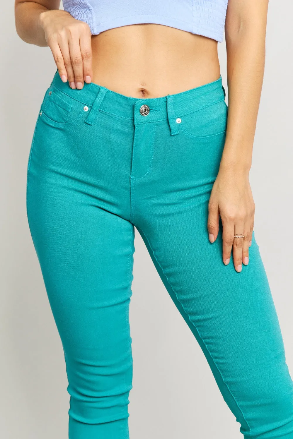 YMI Jeanswear, Kate Hyper-Stretch Full Size Mid-Rise Skinny Jeans in Sea Green