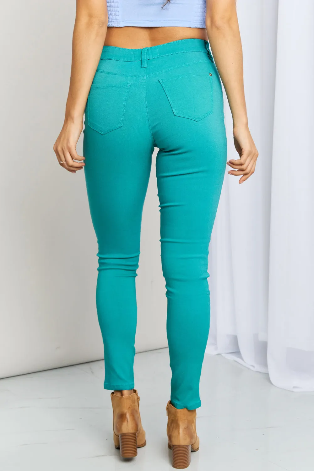 YMI Jeanswear, Kate Hyper-Stretch Full Size Mid-Rise Skinny Jeans in Sea Green