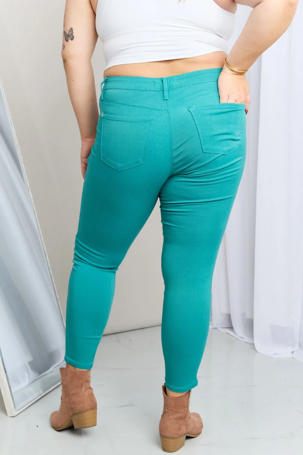 YMI Jeanswear, Kate Hyper-Stretch Full Size Mid-Rise Skinny Jeans in Sea Green