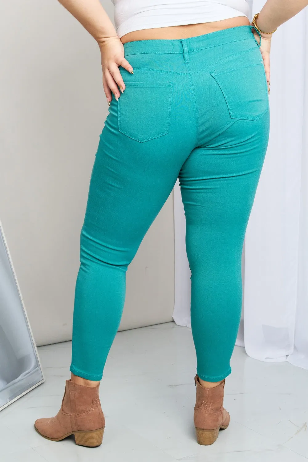 YMI Jeanswear, Kate Hyper-Stretch Full Size Mid-Rise Skinny Jeans in Sea Green